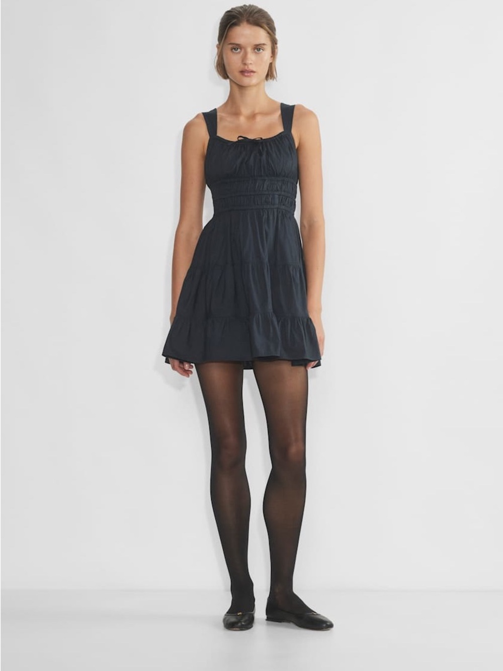 Aritzia Sunday Best Martine Poplin Mini Dress Dark Night Navy Sz Medium Milkmaid